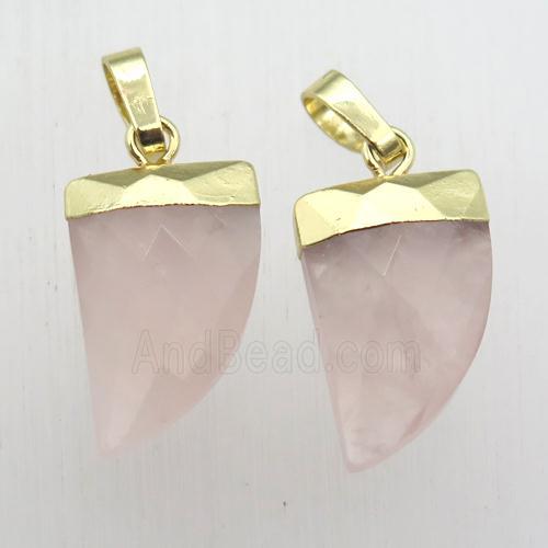Rose Quartz horn pendant, gold plated