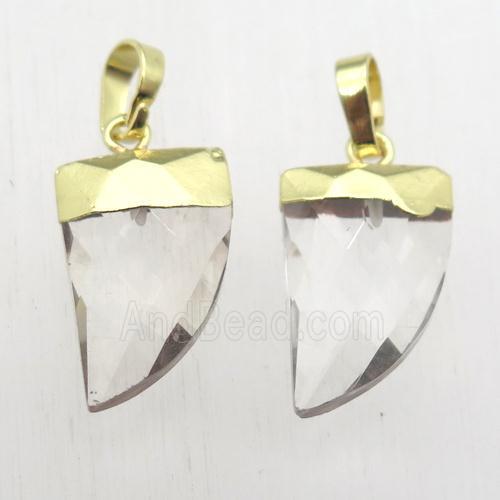 crystal glass horn pendant, gold plated