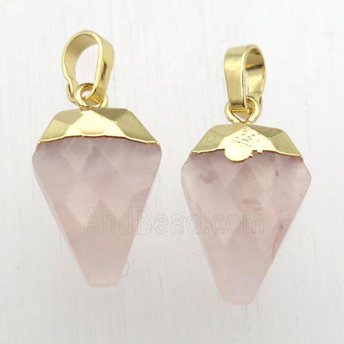 Rose Quartz arrowhead pendant, gold plated