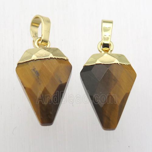 yellow Tiger eye stone arrowhead pendant, gold plated