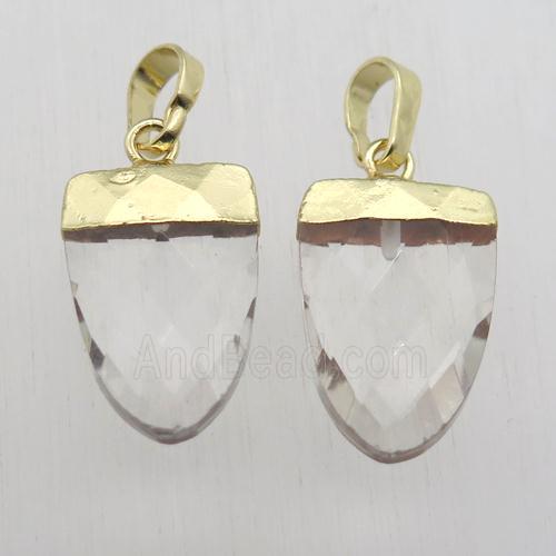 Clear Crystal Glass Tongue Pendant Gold Plated