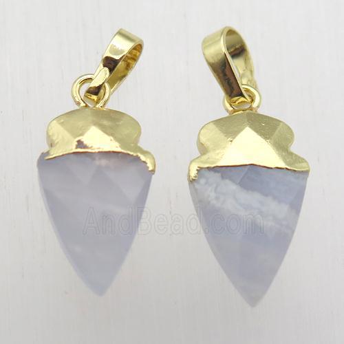 Blue Lace Agate arrowhead pendant, gold plated