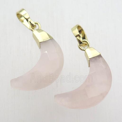 Rose Quartz crescent moon pendant, gold plated