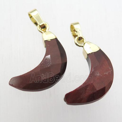 Red Tiger eye stone crescent moon pendant, gold plated