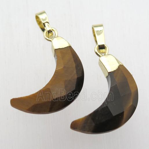 Tiger eye stone crescent moon pendant, gold plated
