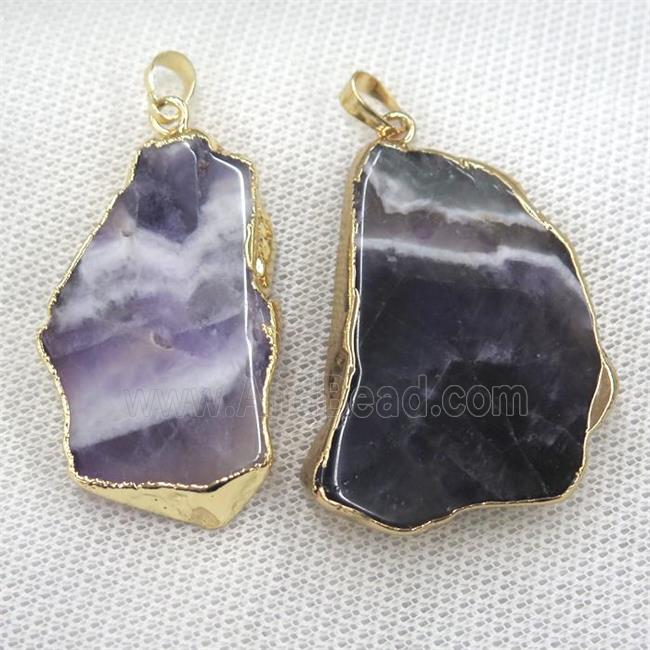 dogtooth Amethyst slab pendant, freeform, gold plated
