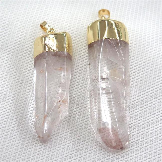 Clear Quartz stick pendant, gold plated