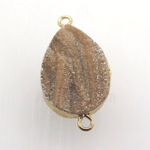 champagne Solar Agate Druzy teardrop connector, gold plated