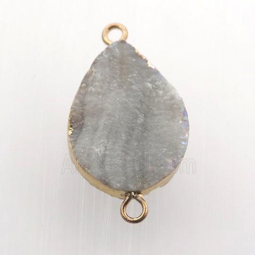 AB-color Solar Agate Druzy teardrop connector, gold plated