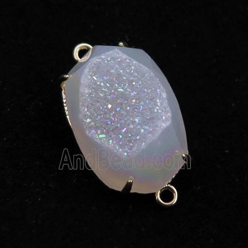 white AB-color Agate Druzy oval connector
