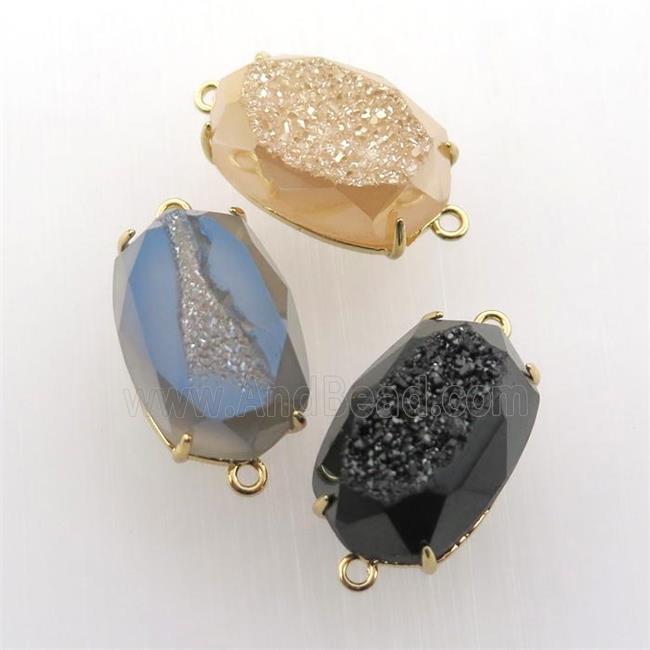 Agate Druzy oval connector, mixed color