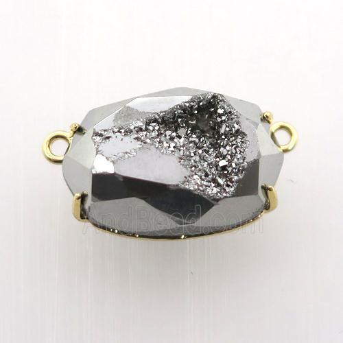 silver Agate Druzy oval pendant