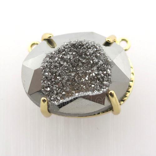 silver Agate Druzy oval pendant