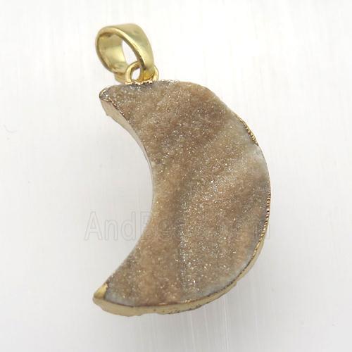 champagne Solar Agate Druzy moon pendant, gold plated