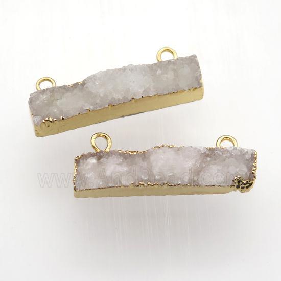 white Quartz Druzy pendant with 2loops, rectangle