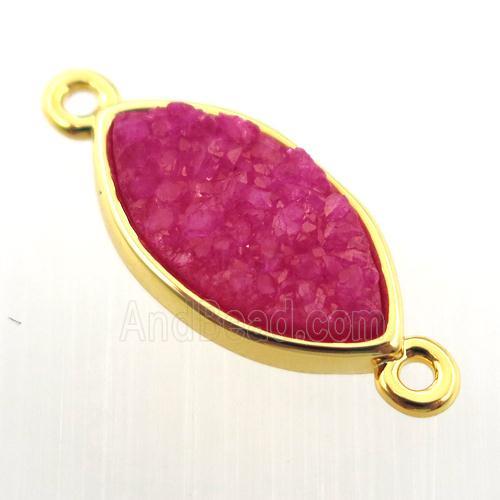 hotpink agate druzy eye connector, gold plated