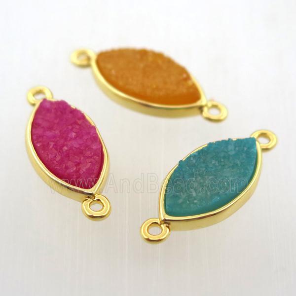 agate druzy horse-eye connector, gold plated, mix color