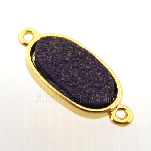 black agate druzy oval connector, gold plated