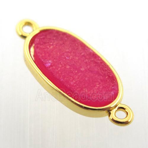 hotpink agate druzy oval connector, gold plated
