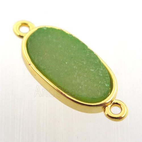 green agate druzy oval connector, gold plated