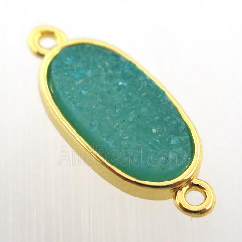 blue agate druzy oval connector, gold plated