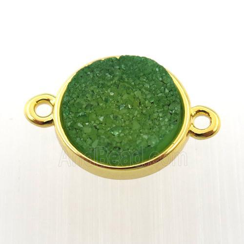 green agate druzy circle connector, gold plated