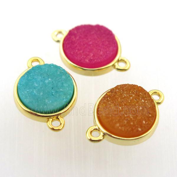agate druzy circle connector, gold plated, mix color