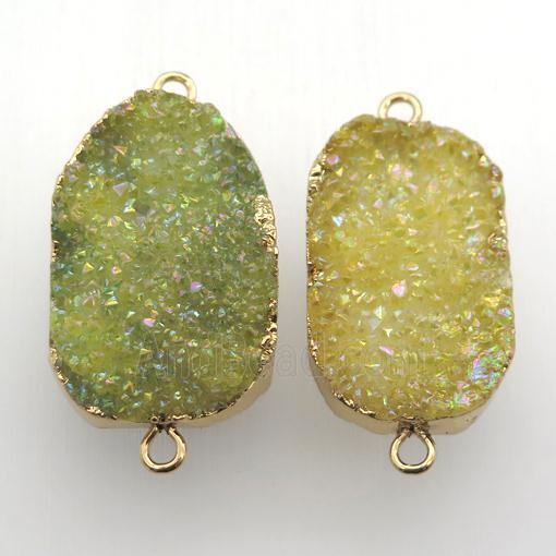 olive druzy quartz connector, freeform, gold plated