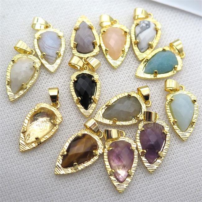 mix gemstone teardrop pendant, gold plated