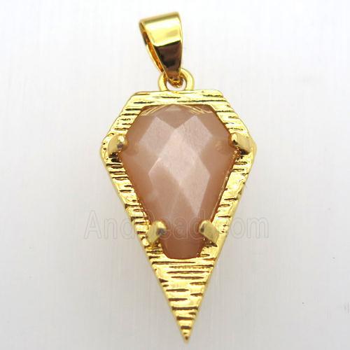 peach sunstone teardrop pendant, gold plated
