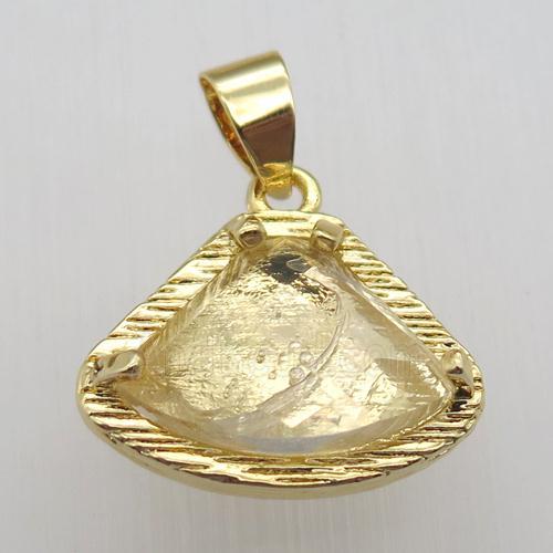 clear quartz fan pendant, gold plated