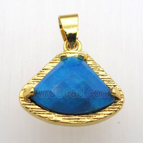 blue turquoise fan pendant, gold plated