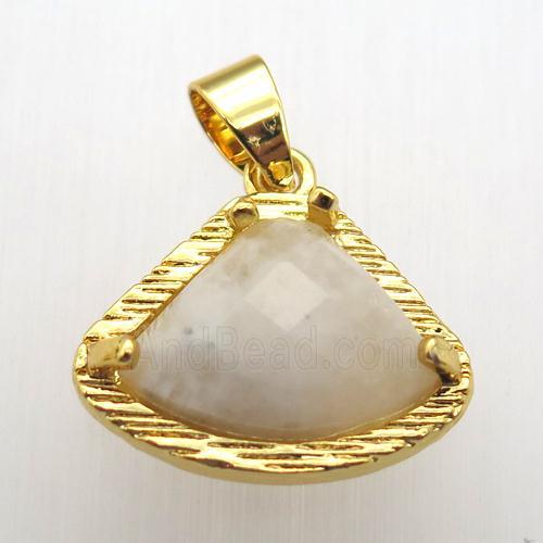 white moonstone fan pendant, gold plated