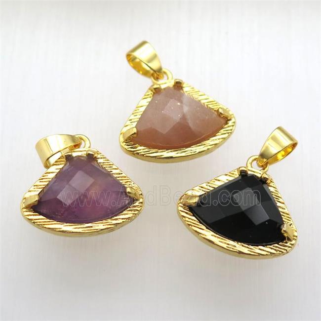 mixed gemstone fan pendant, gold plated
