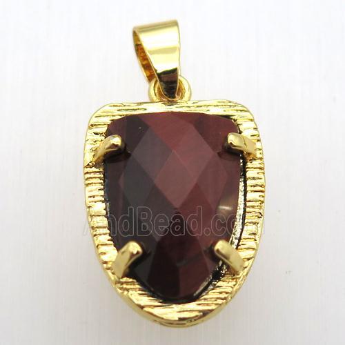 red tiger eye stone tongue pendant, gold plated