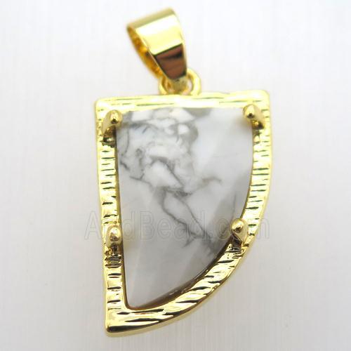 white howlite turquoise horn pendant, gold plated