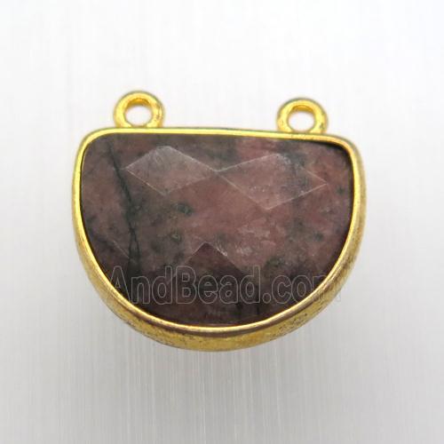 rhodonite moon pendant, gold plated