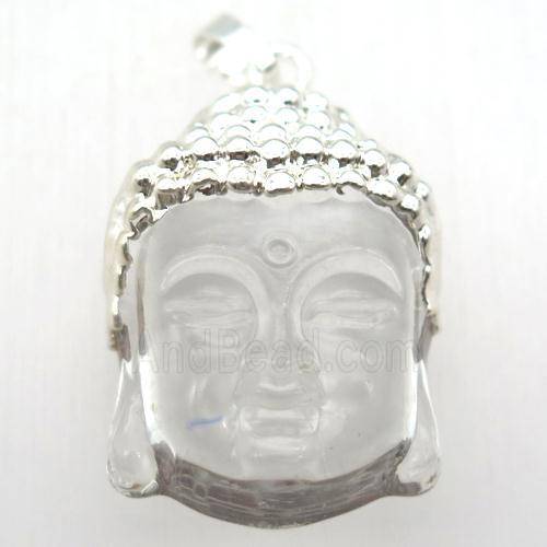 white glass Buddha pendant, silver plated