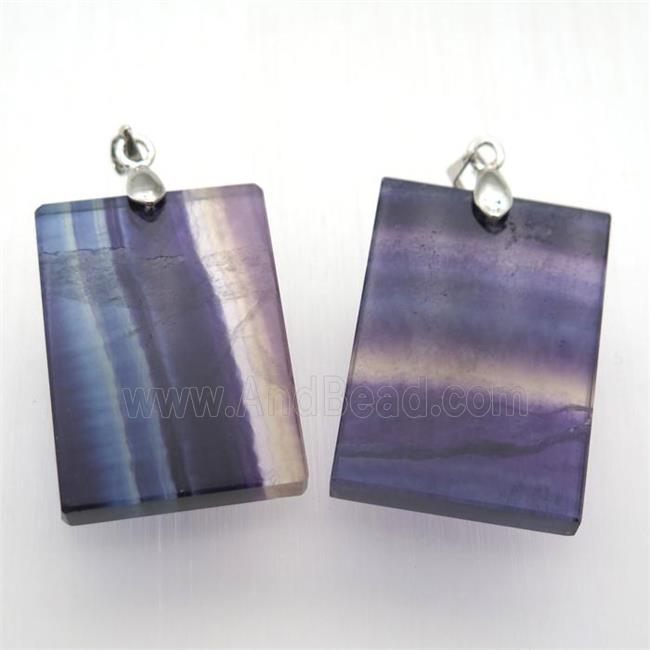 Fluorite rectangle pendant, platinum plated