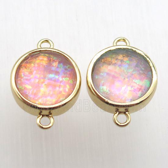 Fire Opal circle connector, synthetic, gold plated