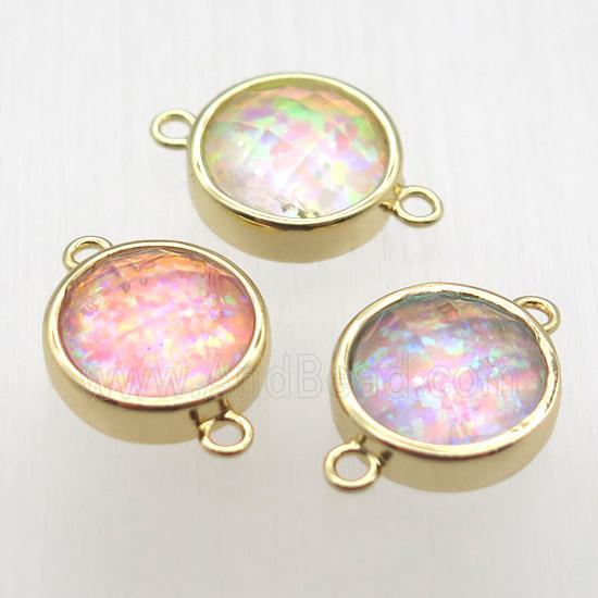 mixed color Fire Opal circle connector, synthetic, gold plated