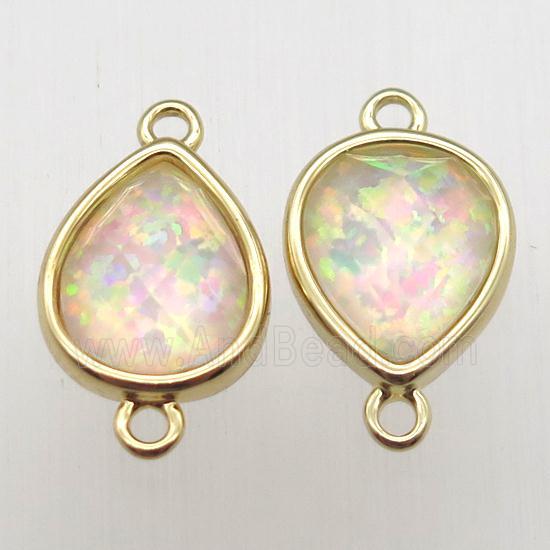 yellow Fire Opal teardrop connector, synthetic, gold plated