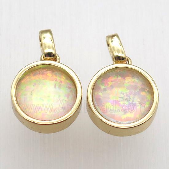 yellow Fire Opal circle pendant, synthetic, gold plated