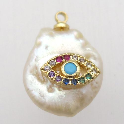 Natural pearl pendant with zircon, eye