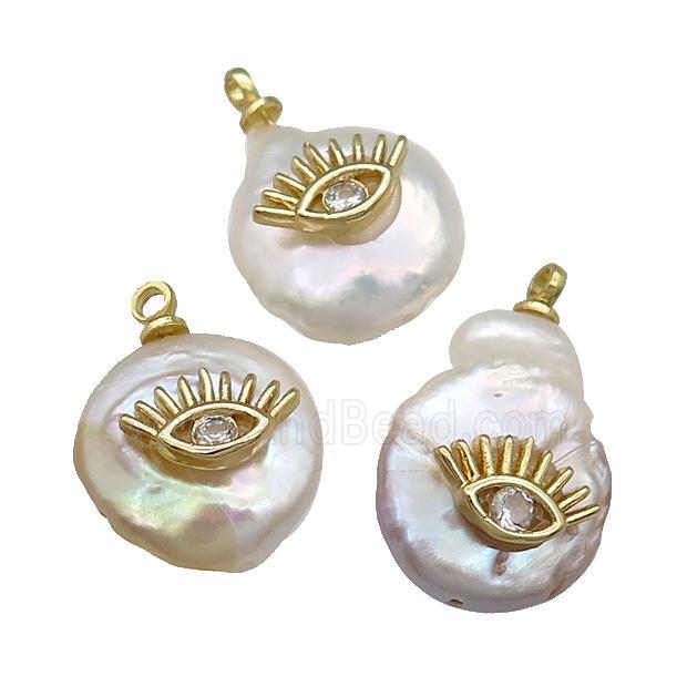 Natural pearl pendant with zircon, eye