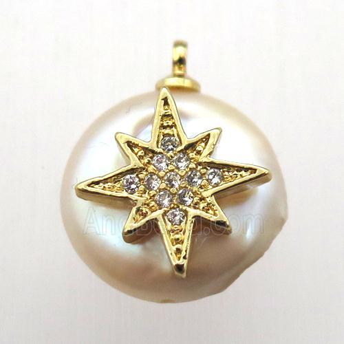 Natural pearl pendant with zircon, northstar