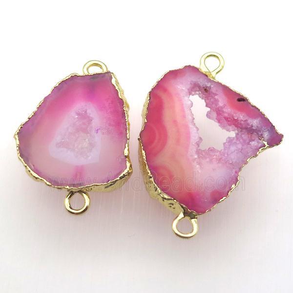 pink druzy agate connector, freeform, gold plated