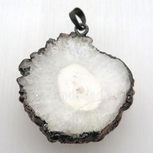 white solar quartz Druzy pendant, freeform, Antique red