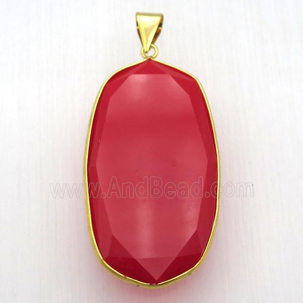 red cat eye glass pendant, faceted