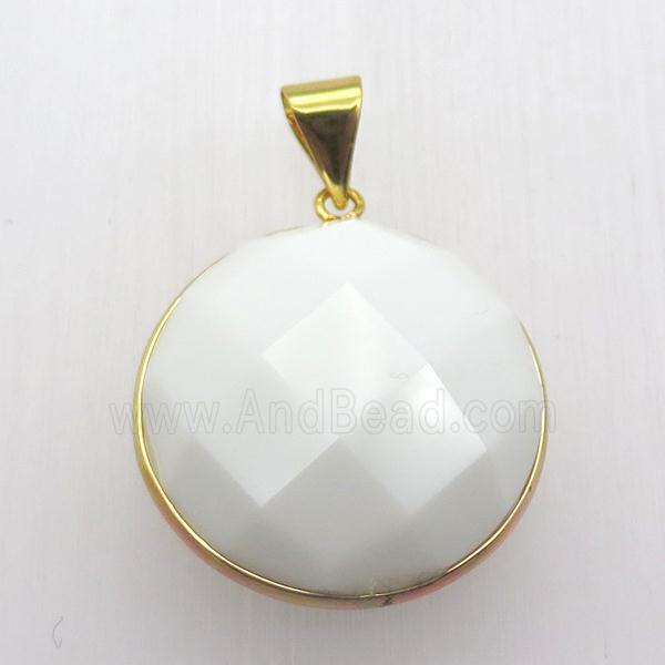 white cat eye glass circle pendant